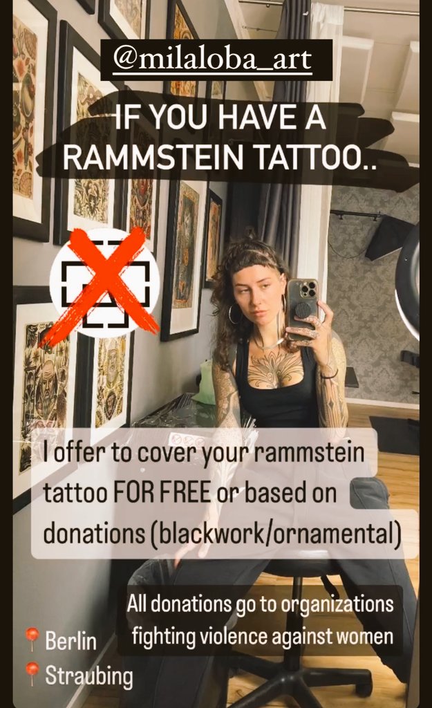 Diese Tätowiererin aus Berlin tätowiert Rammstein-Tattoos kostenlos über. Feier die Aktion. Vllt auch was für Sophia Thomalla?