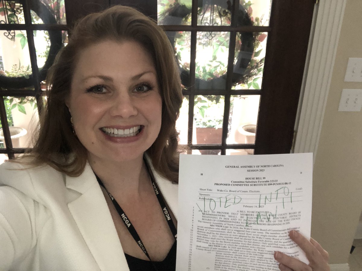 Victory!! This afternoon my bill HB 99 which shifts the current 7 Wake Board of Commissioner districts to electoral districts and aligns Wake County with other large counties in the state passed the NC Senate. This was the last step before the bill is law.

This bill rights a