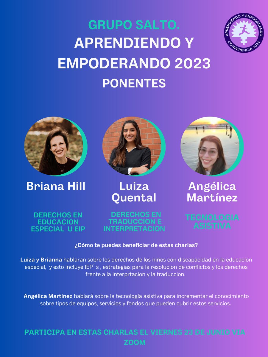In an effort to connect with others on #BehaviorTwitter more...

I'm feeling lucky and grateful to be invited, along with my colleague, @cheagarcia, to speak to Spanish-speaking families about ABA-based services and how to access them 🙏🏼💕

Info: gruposalto.org/conference/