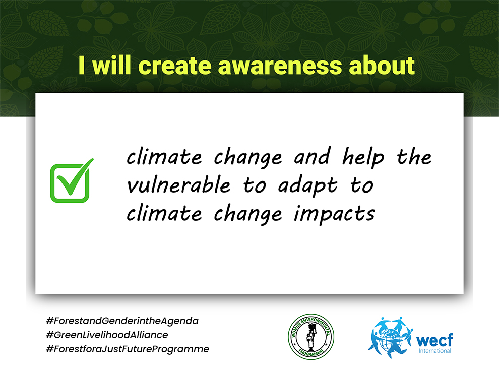 OlumideIDOWU's tweet photo. I will create awareness about climate change and help the vulnerable to adapt to climate change impacts. #Forestandgenderintheagenda #GenderJustice #GLA2 #WomenForForests @WEP_Nigeria @officialABAT @OfficialAPCNg @WECF_INT @KashimSM @NCCCNigeria https://t.co/Pi4HH3kt2F