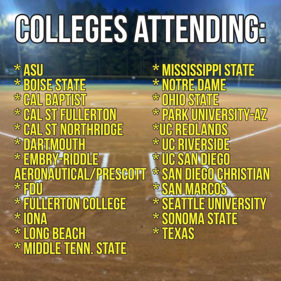 Attention Recruits: anyone looking to get in front of @FDUKnightsSB along with 24 other college coaches this upcoming weekend in Cali this is the place to do it! It is open to any/all players in Grad Years 2023-2027. Sign up now, spots limited, Hope to see you there! 🥎👀👇💪🌅