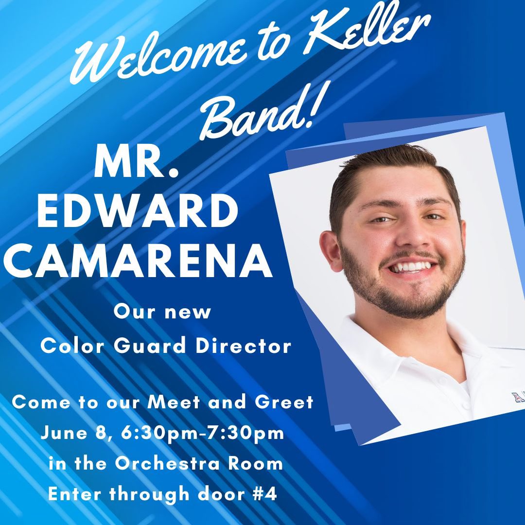 Don't forget, this Thursday 6/6. Please come by and welcome our newest staff member to the Keller Band family!