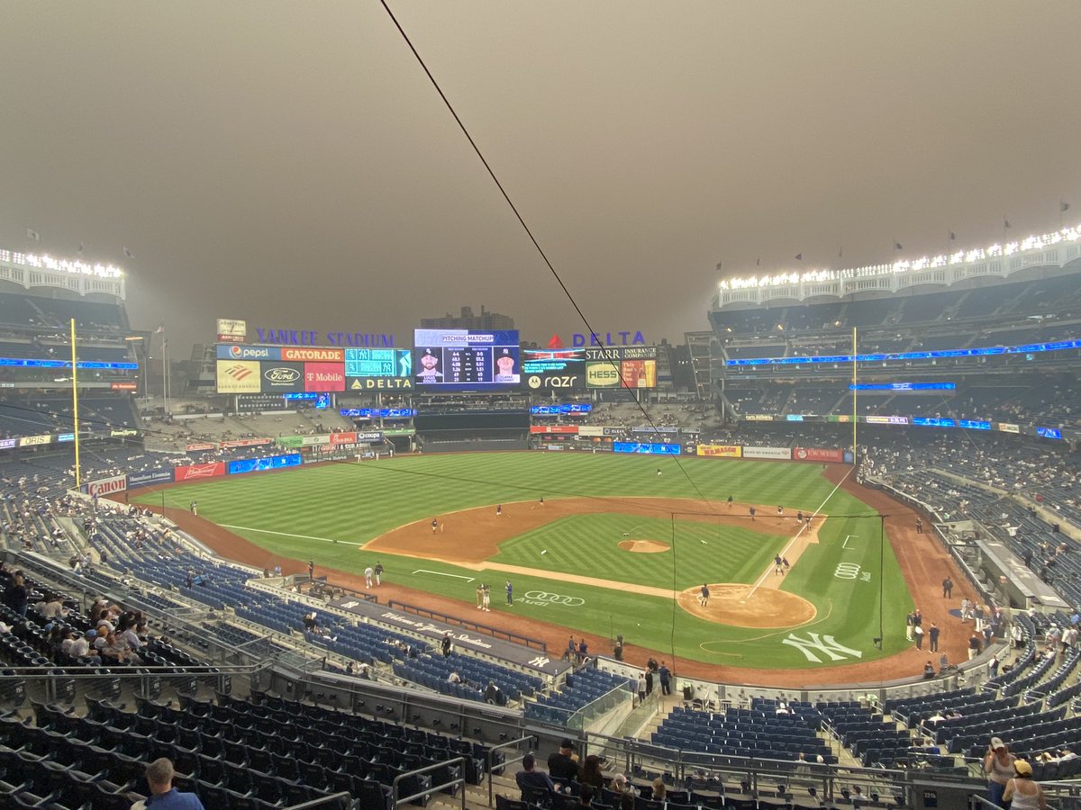 MaxTGoodman's tweet image. We’re getting closer to first pitch here at Yankee Stadium and the air quality is real bad. It’s ominous. Smells like smoke.

Meanwhile, Triple-A SWB just postponed their game due to poor air quality…