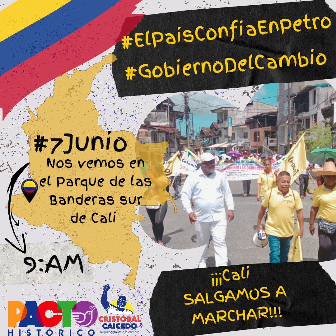 🇨🇴 Este Miércoles 7 de Junio salimos a marchar para defender las reformas sociales, nuestro Presidente Gustavo Petro y el #GobiernoDelCambio, el PDA con la #OlaAmarilla #DefendemosElCambio. 

#YoConfioEnPetro #ElPaísConfiaEnPetro
