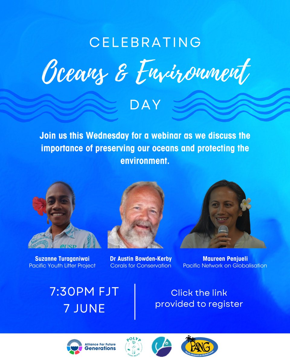 pacblueline's tweet photo. 📢Webinar: Celebrating Oceans &amp; Environment Day
 
Join these amazing speakers as they discuss the importance of Preserving our Ocean and protecting the environment. 

📅 7th JUne
⏲️ 7:30PM FJT
🔗https://t.co/P77skXgiTn https://t.co/YaY4PL8m7Y