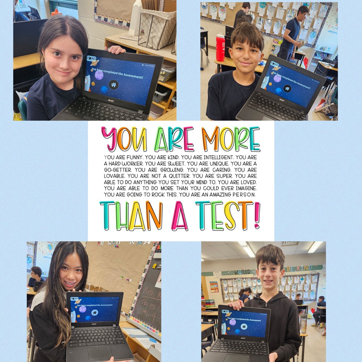 ms_thurlow's tweet photo. EQAO ☑️
We started each day with a positive affirmation. These 6s of mine showed focus, grit, and determination. So proud of all they accomplished. @SJB_YCDSB https://t.co/3bx94LBKMi