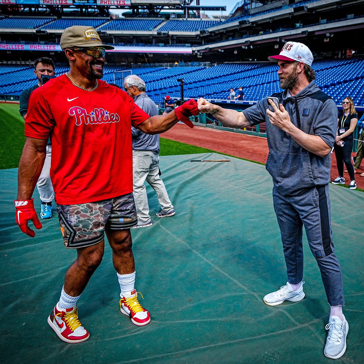 Jalen Hurts looks noticeably bigger.

He makes Bryce Harper look small.