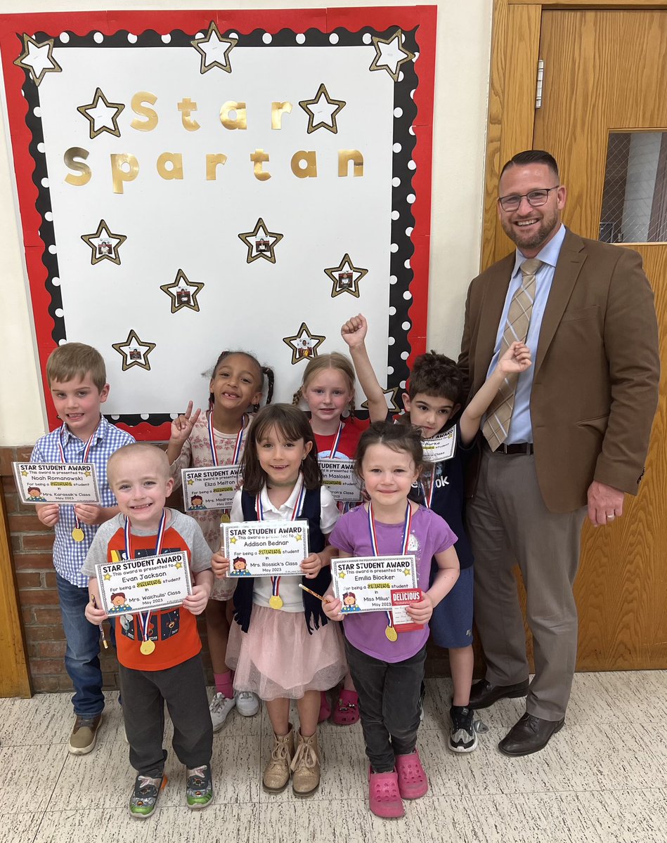 Third Ave Kindergarten students were named as May’s Star Spartans.  Congratulations to the following students 
1st Row - Evan Jackson, Addison Bednar, Emilia Blocker
2nd Row - Noah Romanowski, Eliza Melton, Irelynn Masloski, Cayson Burke.
