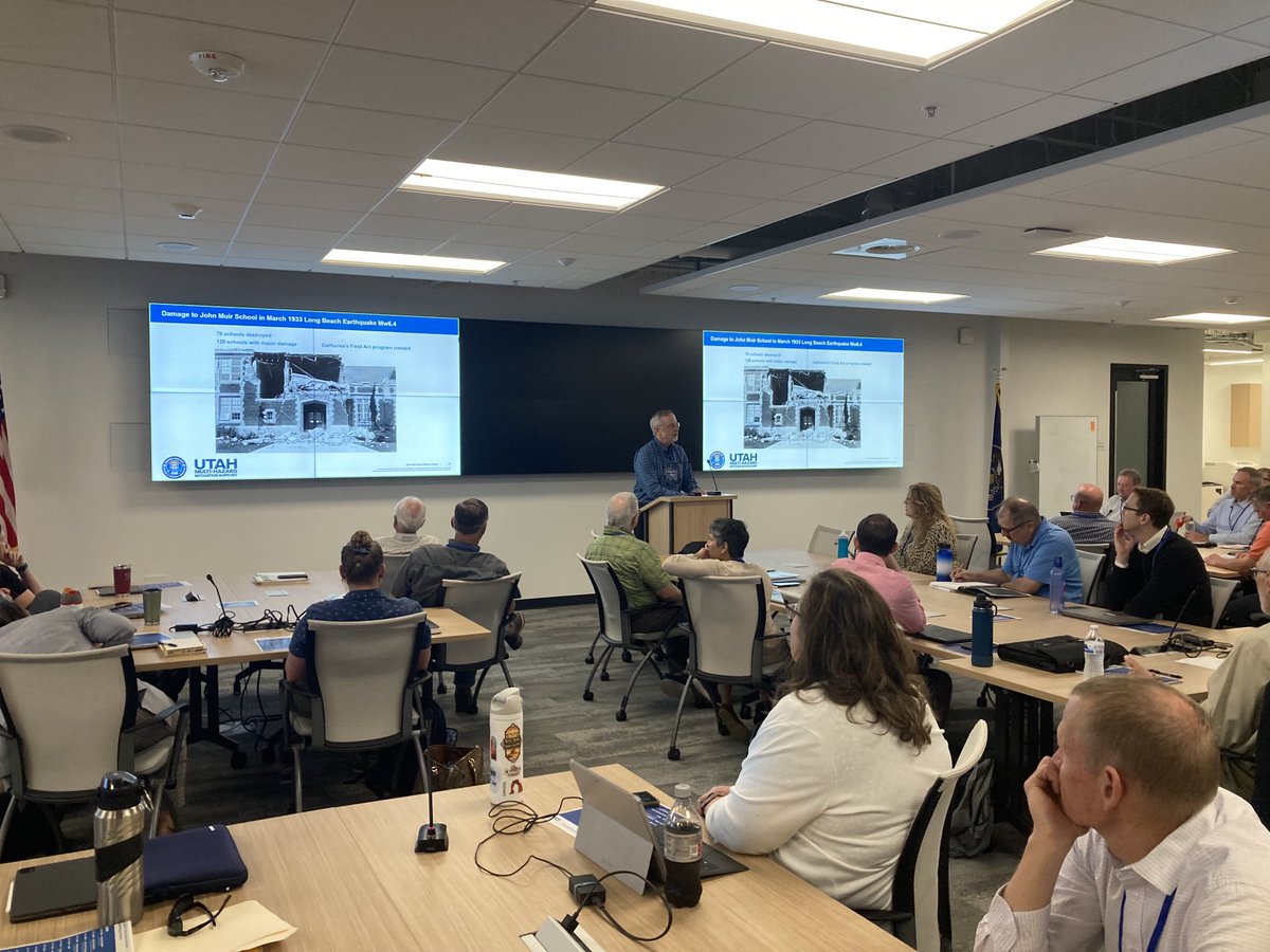 UtahEmergency's tweet photo. Fred Turner, Consultant Structural Engineer, and Peter Somers, MKA, led a discussion of ways to fix unreinforced masonry schools in today’s URM Schools Mitigation Workshop at DEM. #keepstudentssafe https://t.co/Hbev9yNt0p https://t.co/zKJsUrGEn3