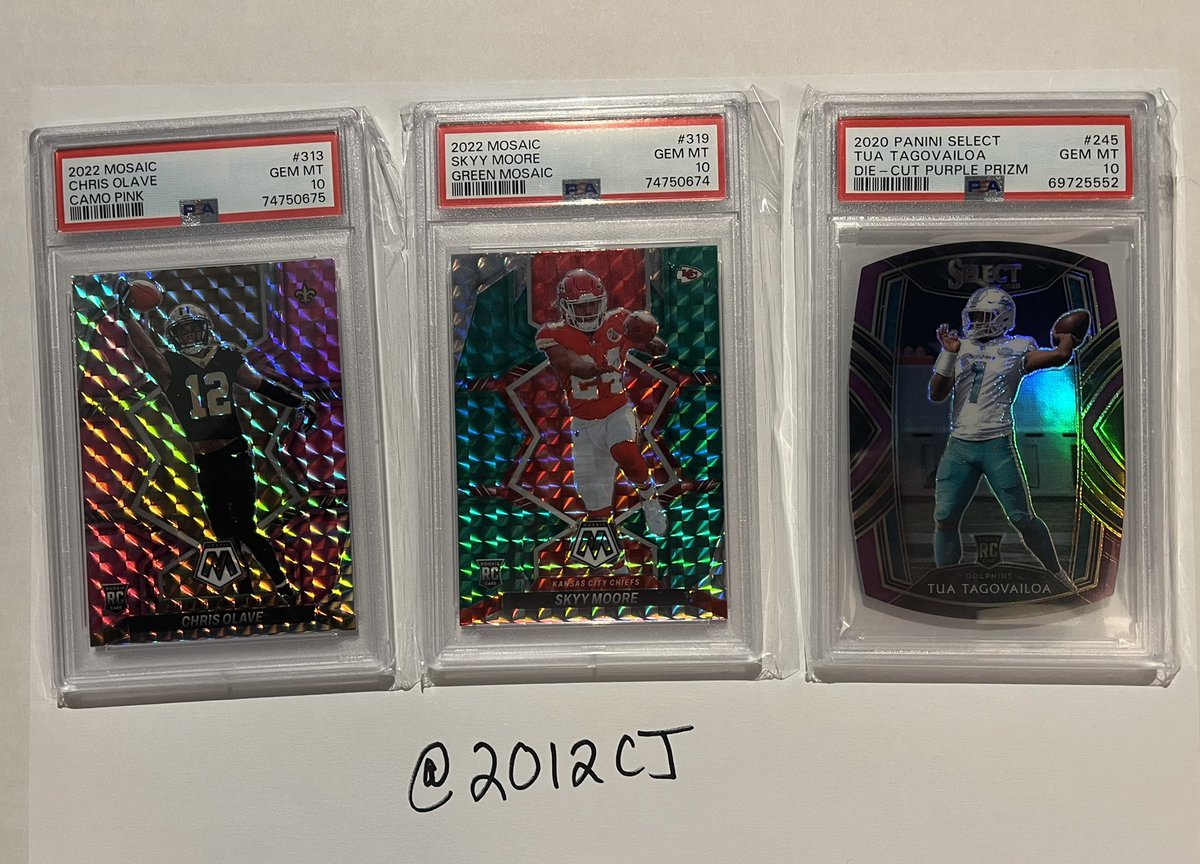 2012CJ's tweet image. Olave-$45
Skyy-$50
Tua-$50
Herbert /100 Low pop- $155
Ohtani /99 Gallery Pop 1, no higher - $155
Ohtani /199 Rainbow Foil Low Pop - $130
Alcantara-$20
Wood-$25
Sosa-$15

All prices are shipped
@Hobby_Connect @HobbyRetweet_ @sports_sell @CardboardEchoes @Thehobby247 @HiveRetweets