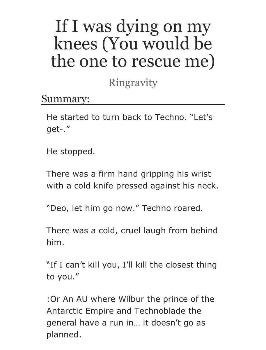 ✨NEW FIC ALERT✨

❄️'If I was dying on my knees (You would be the one to rescue me)'❄️

❄️SMP Earth Twins Duo- Centric
❄️ Heavy Angst/Bittersweet ending
❄️7.4K words Complete
❄️ Multi POV

For @titan_titration !

✨Retweets greatly appreciated✨

archiveofourown.org/works/47702521