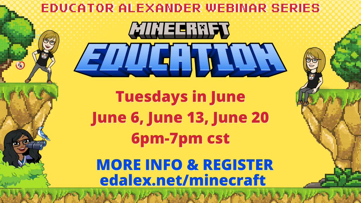 ⏰IN ONE HOUR⏰ 

📢MINECRAFT SUMMER SERIES

Session 1: Placing Your First Blocks

TODAY, JUNE 6
6p-7p cst

☑️edalex.net/minecraft

#MicrosoftEDU #MIEE #MIEExpert #GlobalGEG #GEG #ISTE #TCEA #FETC #CUE #education #classroom #teacher #teachers #edtech #k12 @lindyhockenbary