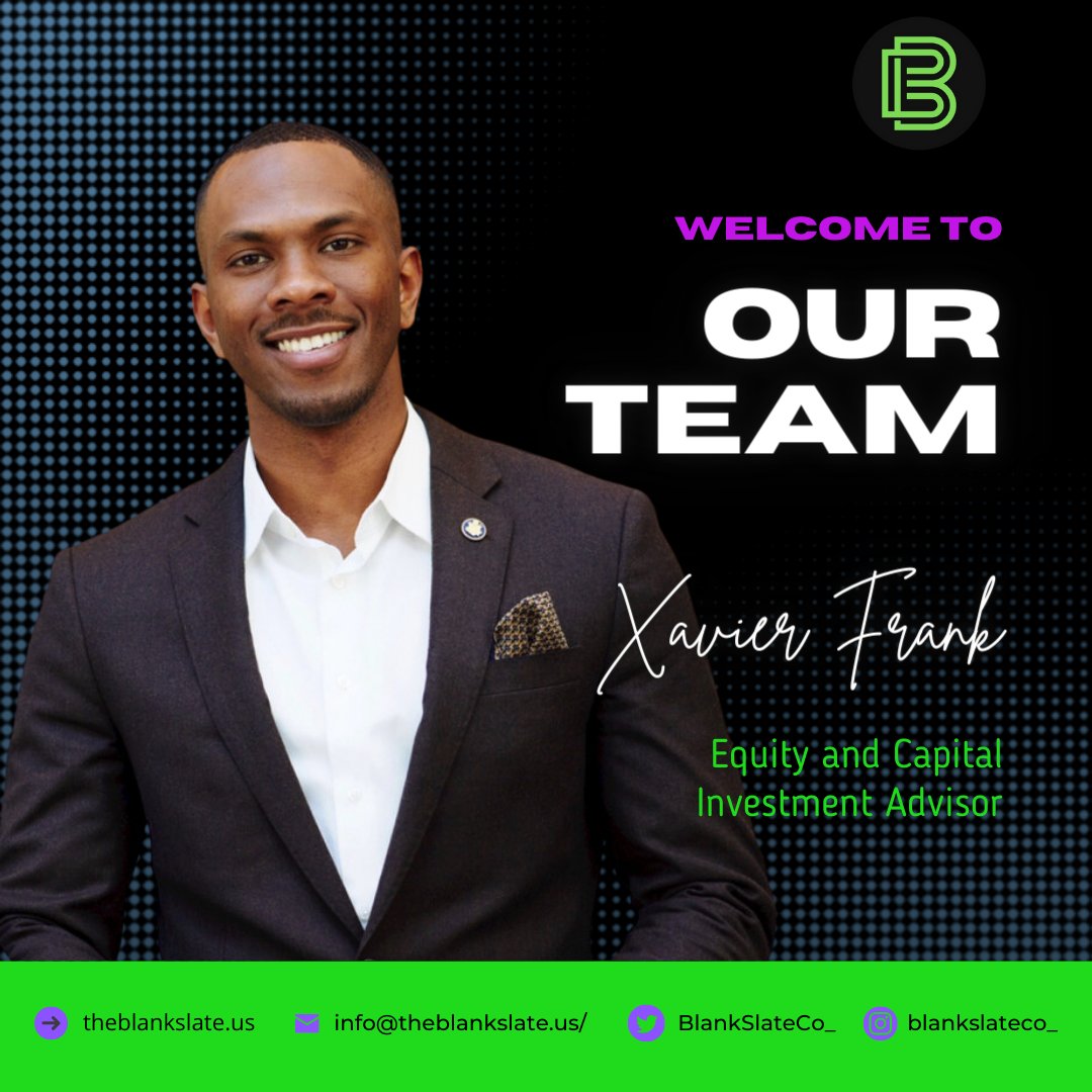 BlankSlateCo_'s tweet photo. Welcome Xavier Frank, our new Equity & Capital Investment Advisor at @BlankSlateCo_! With vast private investment funds and venture capital expertise, he brings invaluable knowledge to our team. Thanks for all you do, Xavier! #WelcomeXavierFrank #EquityExpert #VentureCapital https://t.co/0IXoWh5PQz