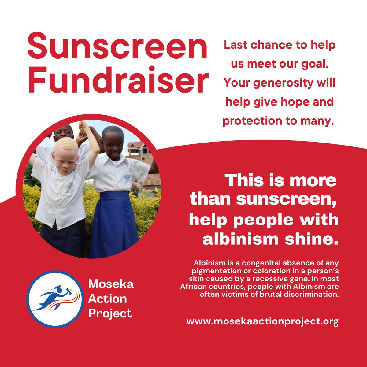 This week is your last chance to donate sunscreen to Democratic Republic of Congo's albino population. We are accepting donations through Amazon registry and Target registry. 

Please follow this link: linktr.ee/mosekaactionpr…

#nomelanin #albinismisbeautiful #albinism