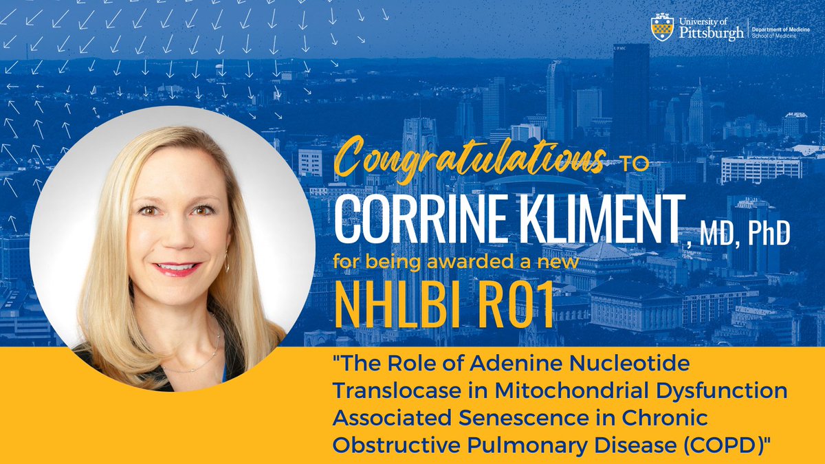 Congratulations to Dr. Corrine Kliment on her new @nih_nhlbi R01: 'The Role of Adenine Nucleotide Translocase in Mitochondrial Dysfunction Associated Senescence in Chronic Obstructive Pulmonary Disease (COPD)!'🎉🎊🎉 #ThisIsPACCSM