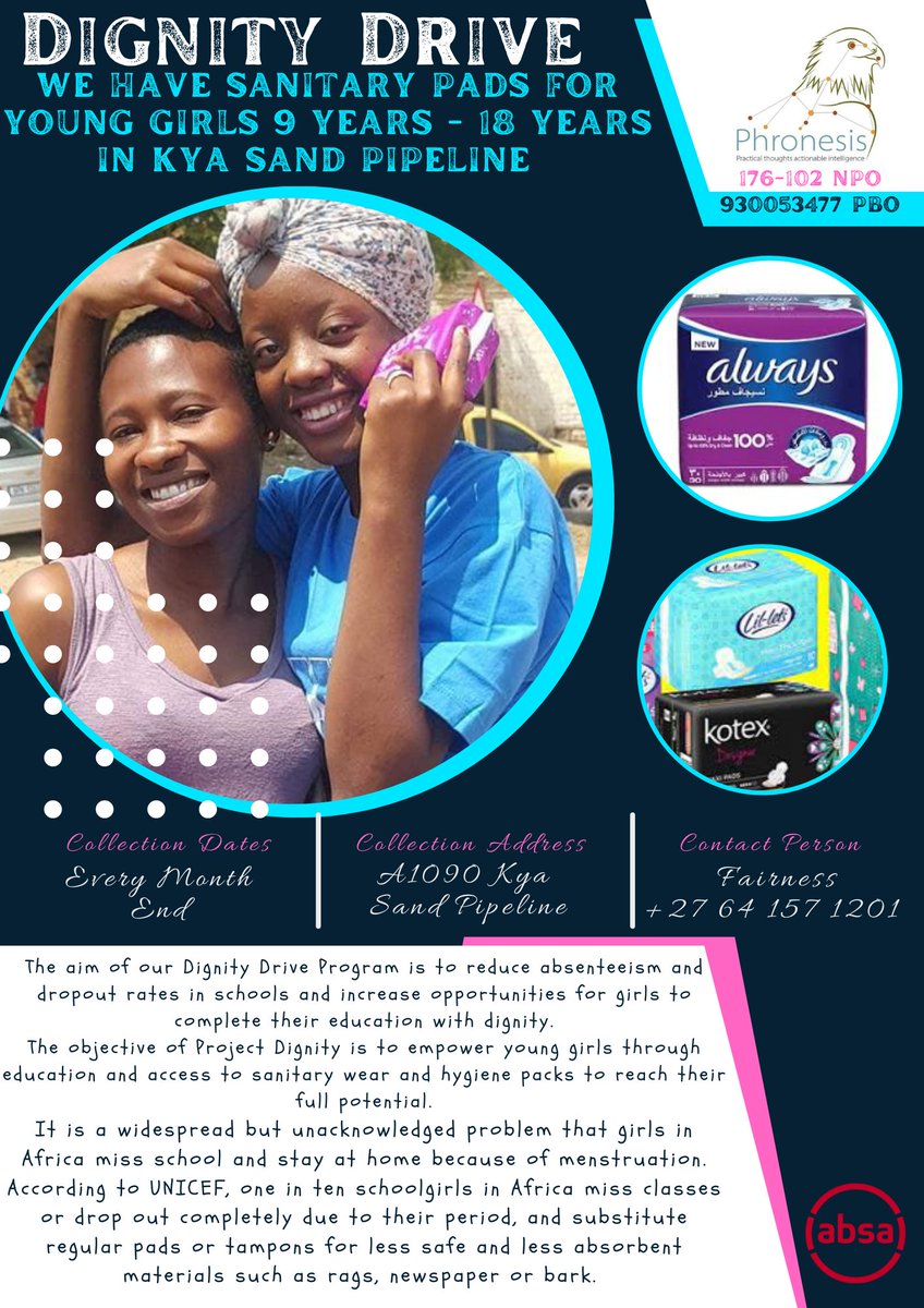 phronesis_sdt's tweet photo. The aim of our Dignity Drive Program is to reduce absenteeism and dropout rates in schools and increase opportunities for girls to complete their education with dignity. https://t.co/2o8LgiDH7L