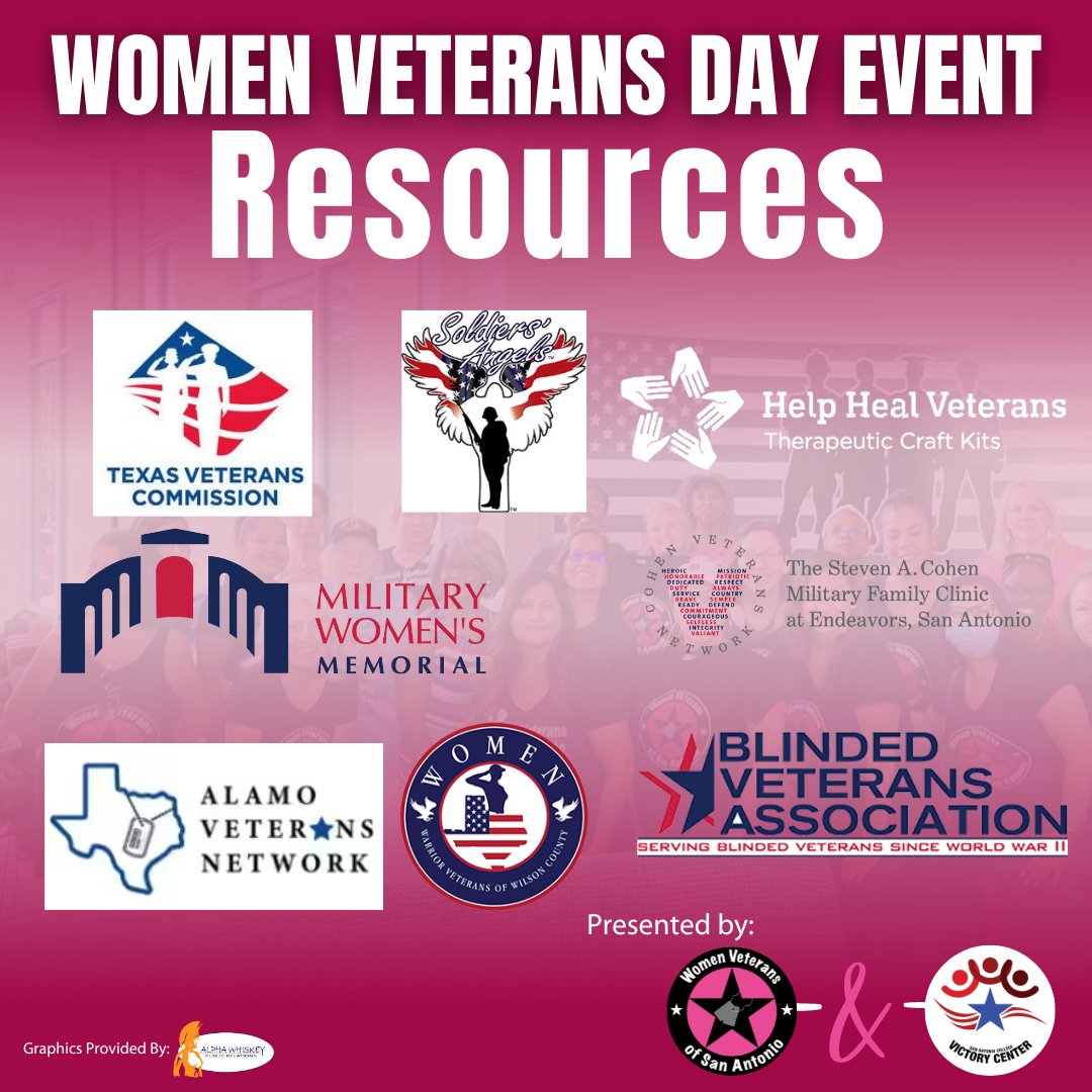 More vet resources that will be at #2023TexasWomenVeteransDay this Sat/12-3/SAC Victory Center!
@TexasVeterans  @soldiersangels @HHVets  @womensmemorial  @CohenClinicSA  @BlindedVeterans  @AlamoVetsNetwk Women Warrior Veterans of Wilson County