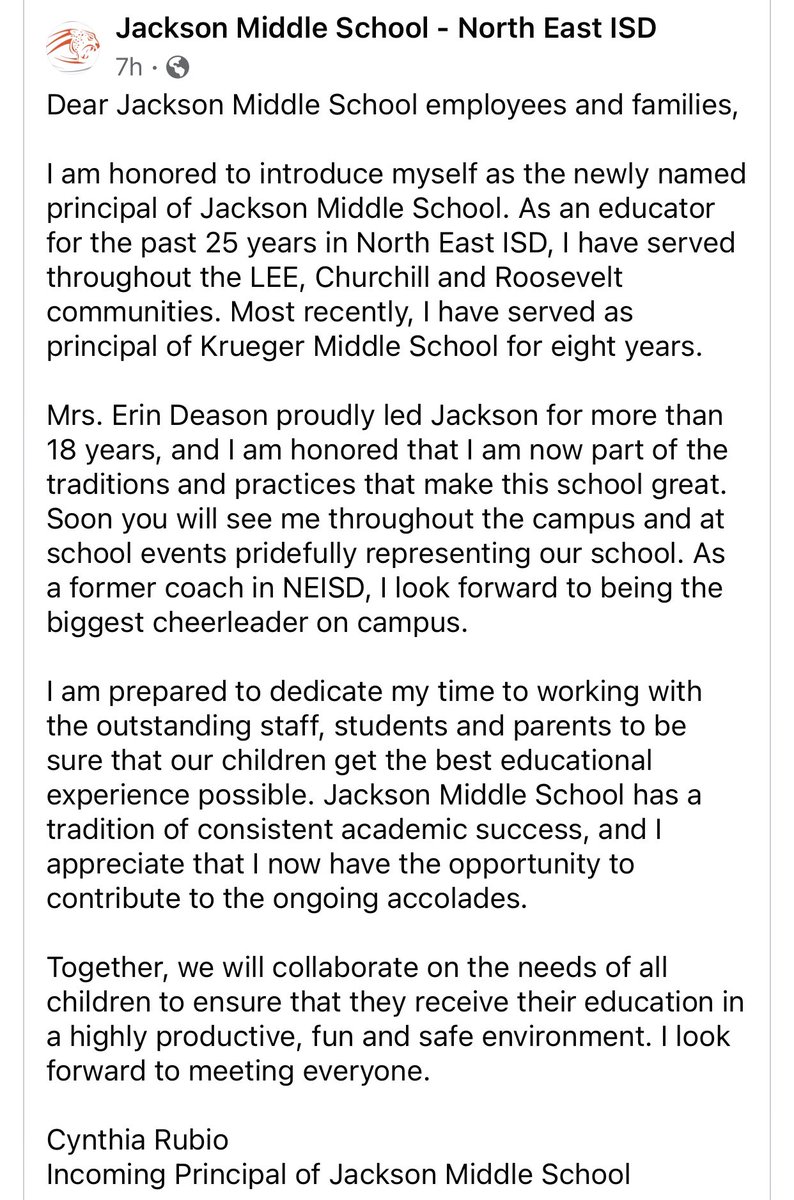 Jackson MS (@jacksonneisd) on Twitter photo Meet our new Principal, Cynthia Rubio! #itsagreatdaytobeajaguar #theNEISDway #RoodEdJackson @edwardrlozano @sachurchill <a href="/crowe_55/">David Crowe</a> @OakMeadow <a href="/CHE_NEISD/">ben.eth</a> <a href="/NEISDFineArts/">NEISD Fine Arts</a> <a href="/JaguarsJackson/">JacksonJaguarsAthletics</a> <a href="/jacksonjagband/">Jackson Middle School Band - NEISD</a> Meet our new Principal, Cynthia Rubio! #itsagreatdaytobeajaguar #theNEISDway #RoodEdJackson @edwardrlozano @sachurchill <a href="/crowe_55/">David Crowe</a> @OakMeadow <a href="/CHE_NEISD/">ben.eth</a> <a href="/NEISDFineArts/">NEISD Fine Arts</a> <a href="/JaguarsJackson/">JacksonJaguarsAthletics</a> <a href="/jacksonjagband/">Jackson Middle School Band - NEISD</a>