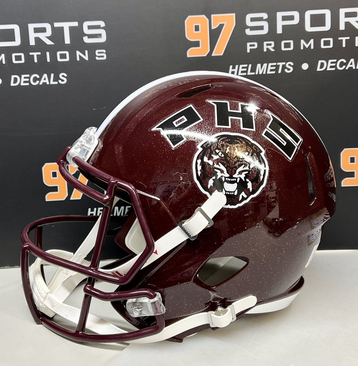 Couldn’t be more excited to work with one of the best this season! Thank you to @Coach_CTyson for letting us add another Florida school to our decal family! Love @PHS_TigersFB new helmets! @VisitPensacola @cityofpensacola @DowntownPcola #minihelmets #helmetdecals #PensacolaTigers