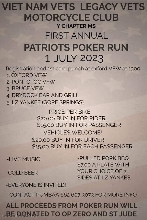 #oxford #mississippi - July 1

#motorcycle #charity #charityevent #fundraiser 
#motorcycles #bmwmotorrad #ducati #harleydavidson #hondamotorcycles #indianmotorcycle #kawasaki #suzuki #yamaha 
#thebikerbookforcharity 
#opzero #stjudechildrensresearchhospital #vnvmc #pokerrun