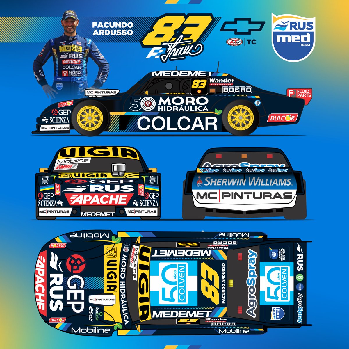 RusMedTeam's tweet photo. Tras recibir la autorización por parte de la CAF de la @actcargentina , tenemos el placer de confirmar que @facundoardusso vuelve a la marca #Chevrolet con el equipo 🙌.

Facu estará con la Chevy propiedad de la familia Bonelli que también será responsable de la motorización ✔️. https://t.co/25OnAlDTsf