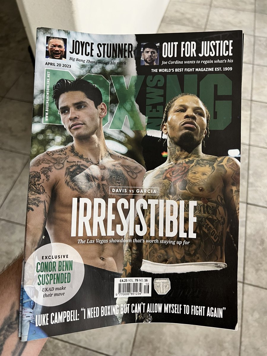 It’s here! Honored to be featured alongside the great @allelbows on the cover of @BoxingNewsED. #DavisGarcia