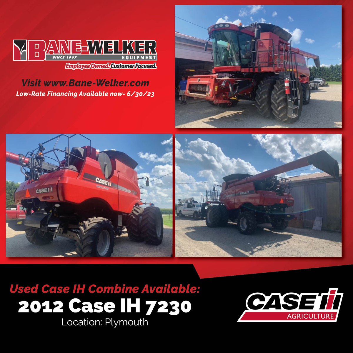 BaneWelkerEquip's tweet image. This week's #TradeInTuesday is a 2012 Case IH 7230 Stock # C13643 located in Plymouth, IN.

Special financing is available now through June 30th! Visit ow.ly/bWpS50OG5q4 for more information!