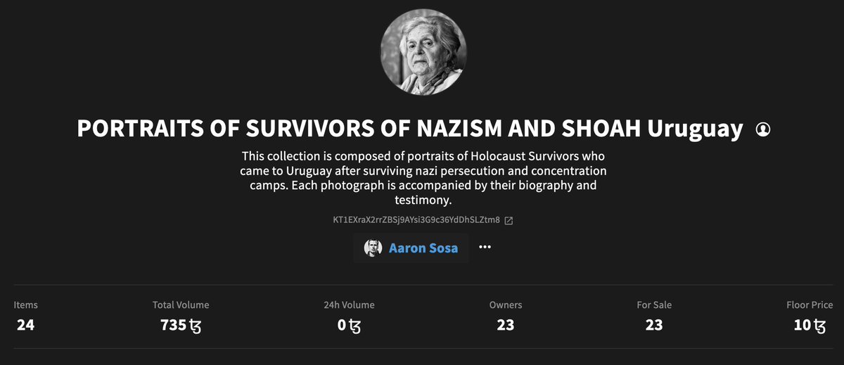 It's been 13 years since I started portraying and interviewing Holocaust Survivors, 17 months since I've been in the NFT community, and only 23 days since I decided to mint the first collection of my project PORTRAITS OF SHOAH NAZISM SURVIVORS. 2 survivors are missing to complete