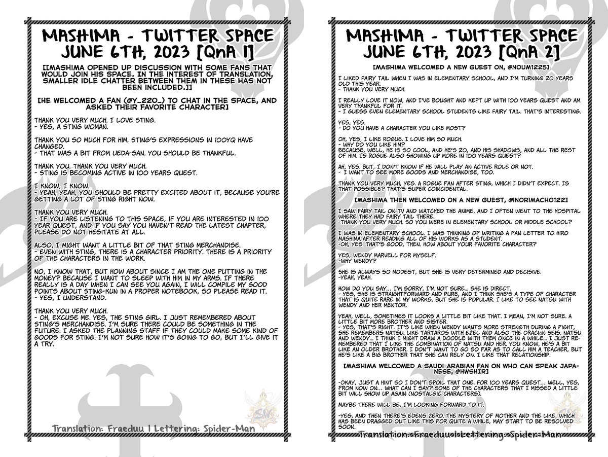 Hiro Mashima's June 6th's Twitter Space as translated by Sorcerer Weekly. #HiroMashima #DeadRock #EdensZero #FairyTail100YearsQuest
