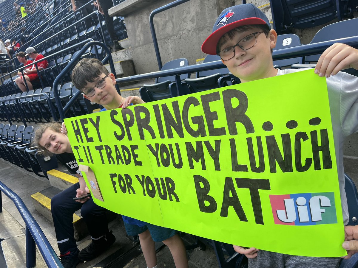 suzanneplus3's tweet photo. What do you think @GeorgeSpringer Do we have a deal??? @Jif @BlueJays #hugefans #nextlevel https://t.co/TYKLWZFY3W
