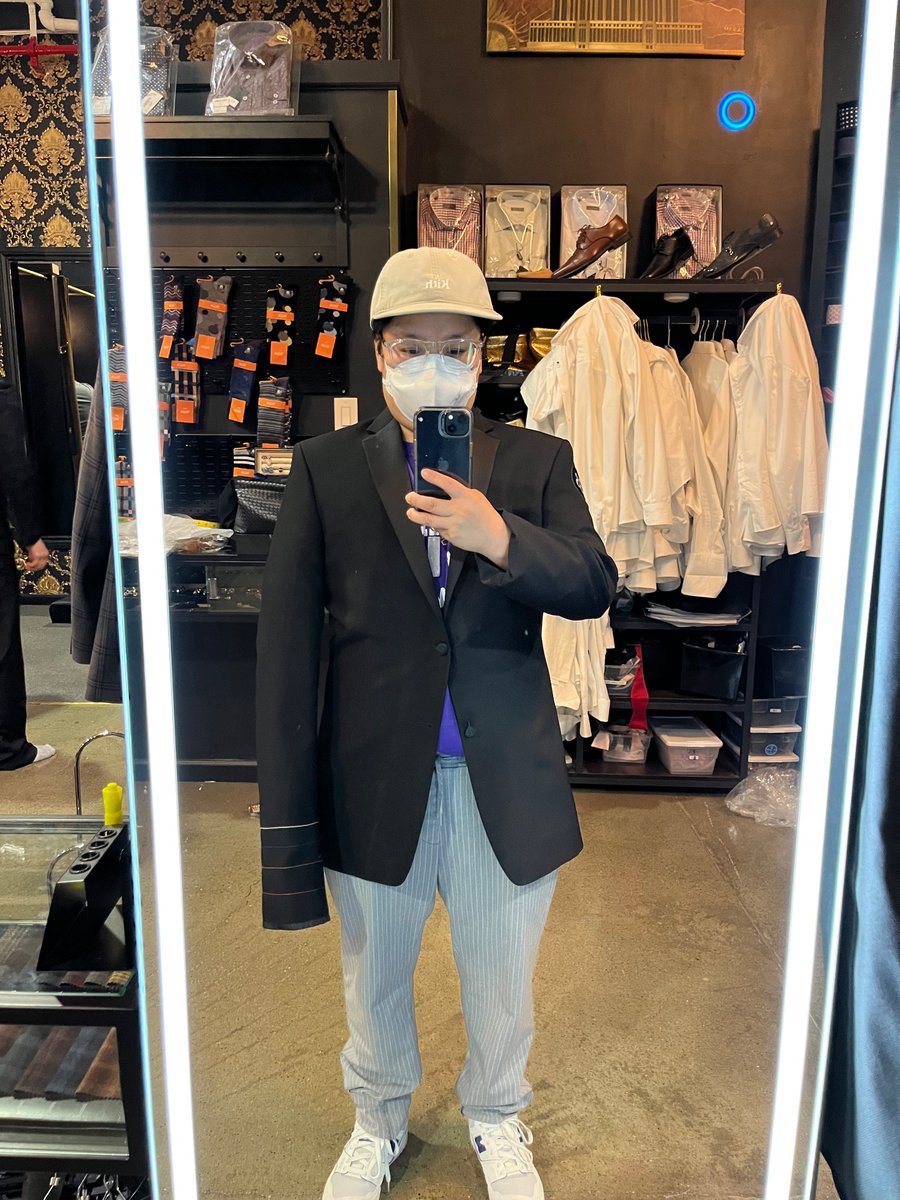 Me, getting fitted for a suit last minute for the lammys. Yay, no queerphobia or antagonism! #QueerStyle #QueerFashion