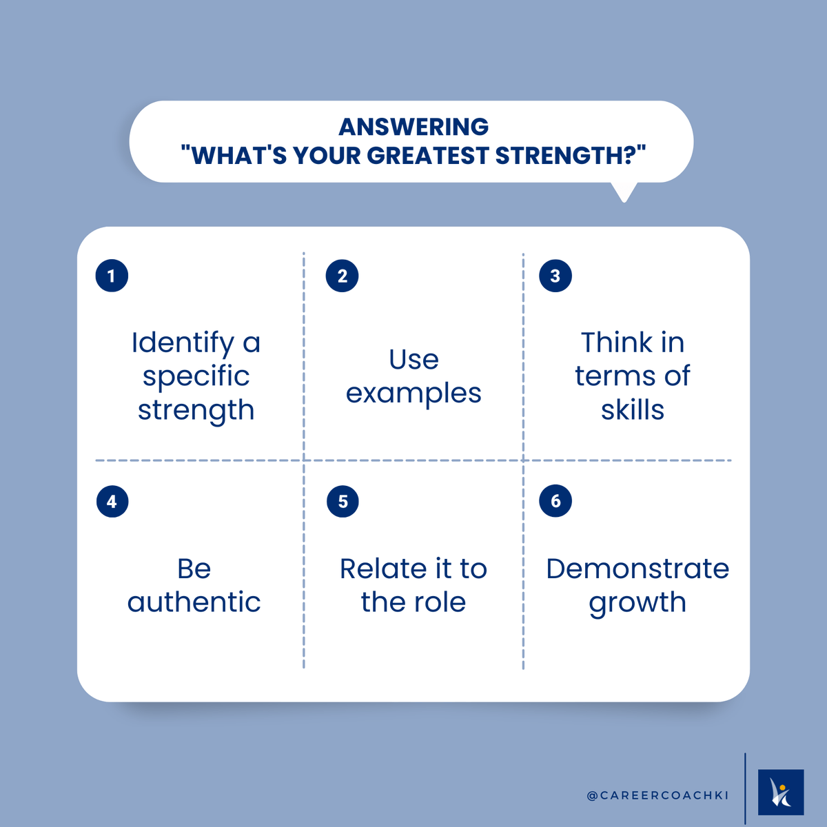 careercoachki's tweet image. Crafting a standout response to &apos;What&apos;s your greatest strength?&apos; 

Here are tips to nail it...

#interviewtip #jobtip #careercoach
