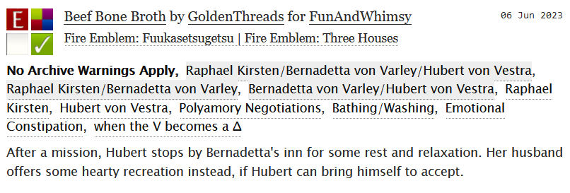aureafila's tweet photo. Beef Bone Broth
[Raphael/Hubert(/Bernadetta), E-rated, 3.7k]
@HubertRarepair 

Raphael just wants to stuff Hubert with ham, with Bernie's blessing. Unfortunately the Bert is bad at feelings.

https://t.co/H8e78HRnxz https://t.co/cKCfaamXAo