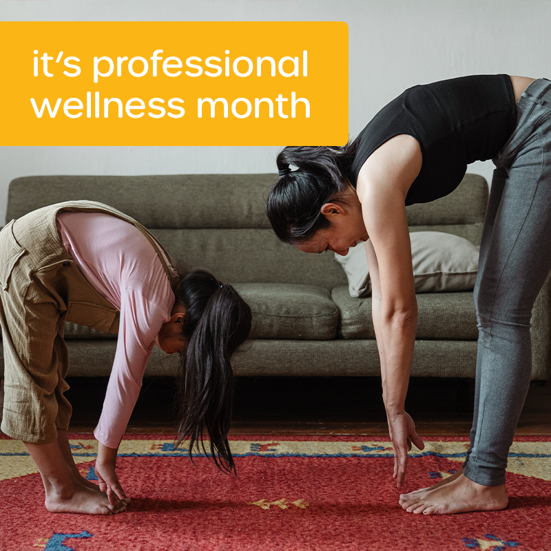 It’s #ProfessionalWellnessMonth. Taking care of yourself and helping your employees do the same is a crucial part of success. Burnout and work-related stress are real and can sap productivity. Put things that bring your joy on your calendar to help you prioritize wellness.