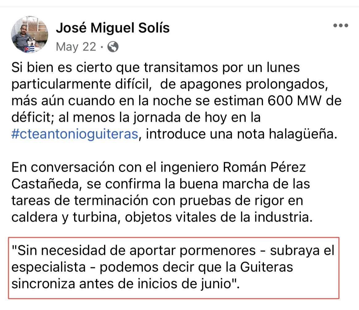 yosoyliborio's tweet photo. El mes pasado, en medio de los apagones, los "expertos" te prometían que a principios de junio, la #CTEAntonioGuiteras entraría en servicio. Era el mismo triunfalismo y las promesas de siempre. Ahora ya vemos el resultado: #FracasoRotundo. 😡
#CubaEstadoFallido
#PeorImposible https://t.co/KO4YPP3rML
