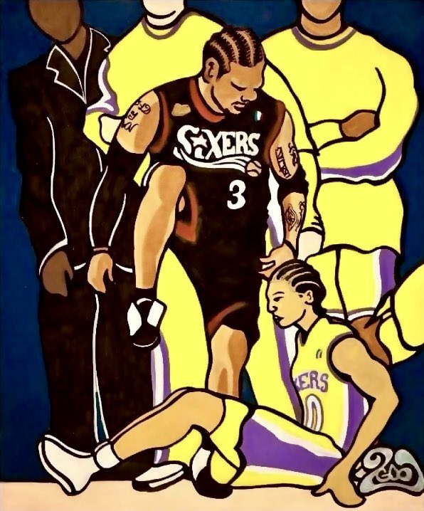 22 years ago today (June 6, 2001), my favorite moment in Philly sports history occurred: “The Step Over”. Game 1 of the 2001 NBA Finals.

'The Step Over' by: Francis 2Good 
(Acrylic on canvas - circa 2011)

11x17 GLOSSY CARD STOCK PRINTS AVAILABLE FOR $25

#sixersnation