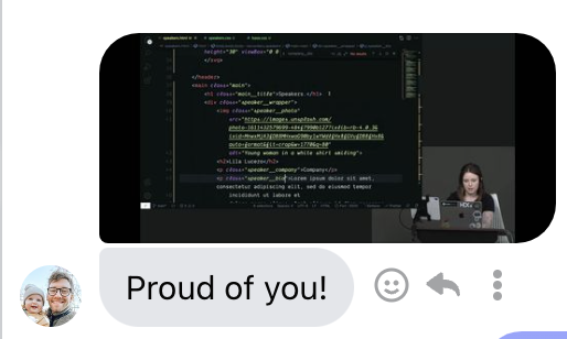 EmmaBostian's tweet photo. Shoutout to my husband who tuned in to my six hour @FrontendMasters live stream on CSS even though he doesn't even know what CSS is.

I'm not crying 😭 https://t.co/0qNGEennrz