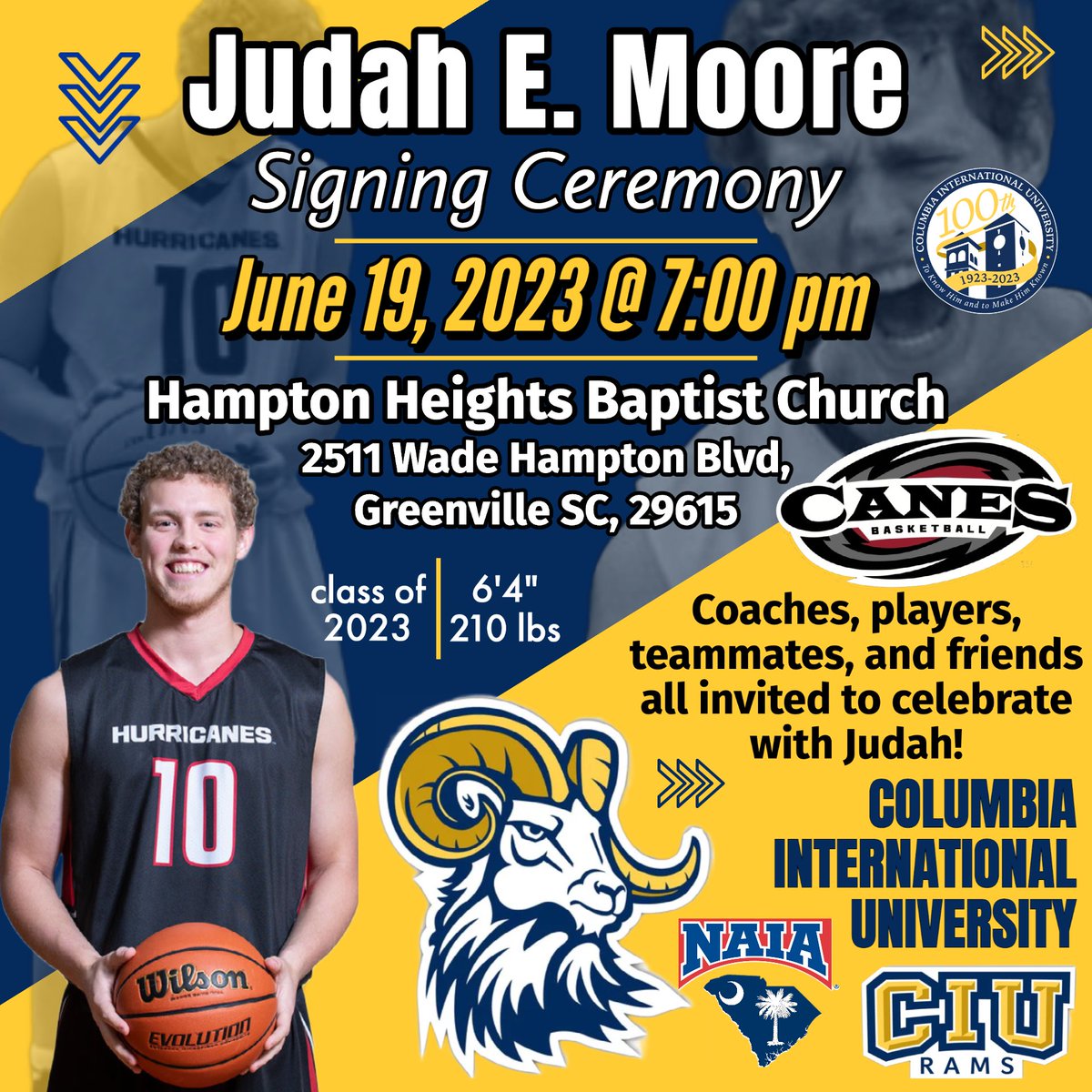 s_andymoore's tweet photo. So excited for @judahmoore89. Recognized from @MaxPreps as one of the top players in the class of 2023 in Greenville SC. Come celebrate with us!

@CoachTStockman 
@ciuhoops 
@CIURams 
@JMorrisWYFF4 
@foxcarolinanews 
@postandcourier 
@small_hoops 
@ToddSummers7
@GoUpstate
@NAIA https://t.co/M19cxAy4hl