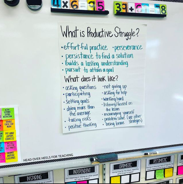teacher2teacher's tweet image. "Math has been a little tough lately... I explained what productive struggle is and [my students] brainstormed what it should look like in our classroom. I’m very proud of our thinking on this anchor chart!" —T @JoanneMillerHOH

#TeacherTwitter #edchat