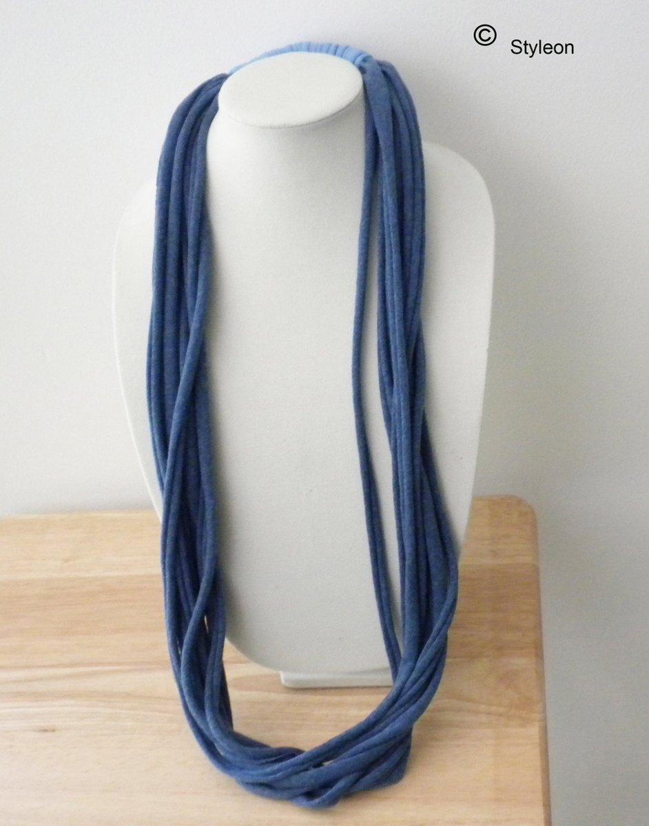 Excited to share the latest addition to my #etsy shop: Blue Tee shirt yarn necklace, T-shirt yarn, Boho, Rocker, Handmade etsy.me/3MSu79Z #blue #yes #no #unisexadults #5ormore #bohohippie #tshirtyarn #fabricnecklace #twotoneblue