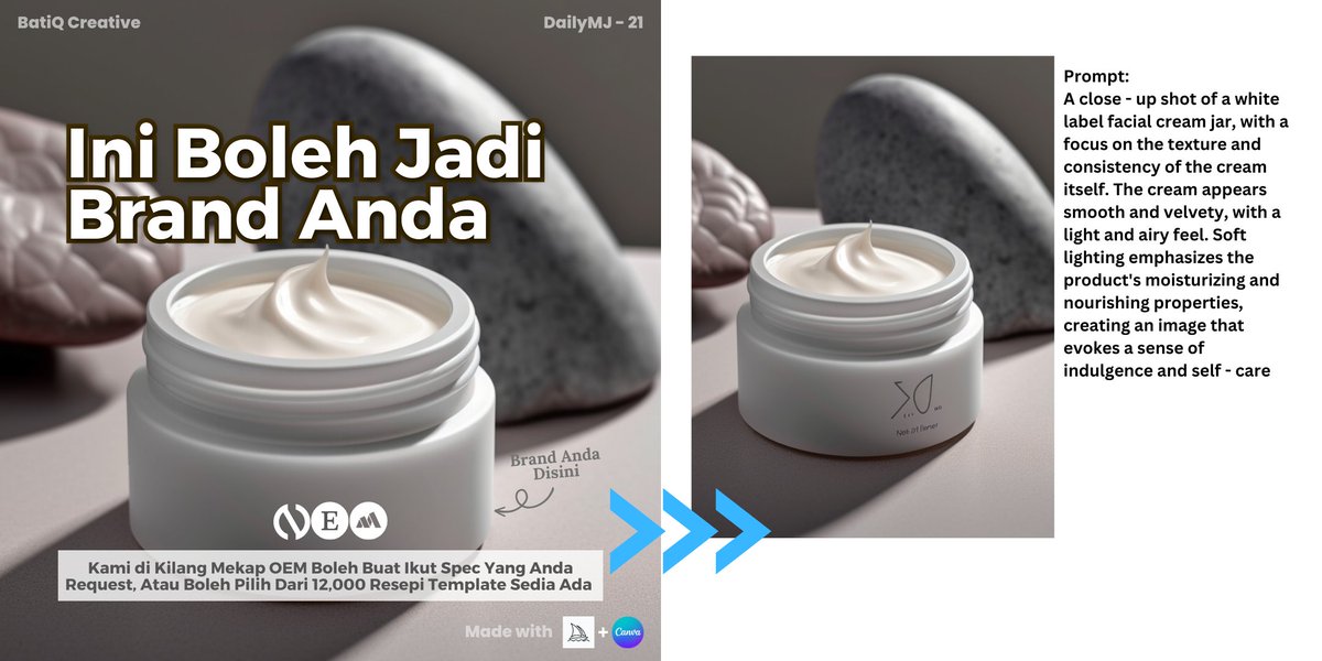 creative_batik's tweet photo. Post 21: Founder Kosmetik.

Jom menyelami dunia founder kosmetik timbang kilo. Nak murah tanpa akreditasi dari mana-mana badan? Thailand lubuk murah per kilo. Mari2 jangan segan.

#MidjourneyAI #AI #graphicdesigner #dailyMJ #canva #dailychallenge https://t.co/mZH5iAFttb
