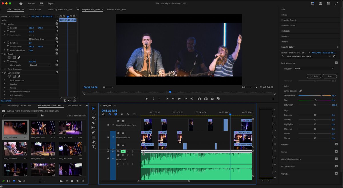 joetran316's tweet photo. Finished mixing and mastering the audio for #TheVineWorship and it is sounding phenomenal. I can't wait for all of you to hear it. This is my current screen where I'm editing the videos for the YouTube release. Make sure to like and follow @TheVineGoshen to stay posted on when this live worship album releases which will be on every major music platform. It's an honor to worship Jesus and work with so many talented God-glorifying vocalists and musicians. #JesusMusic ✝️