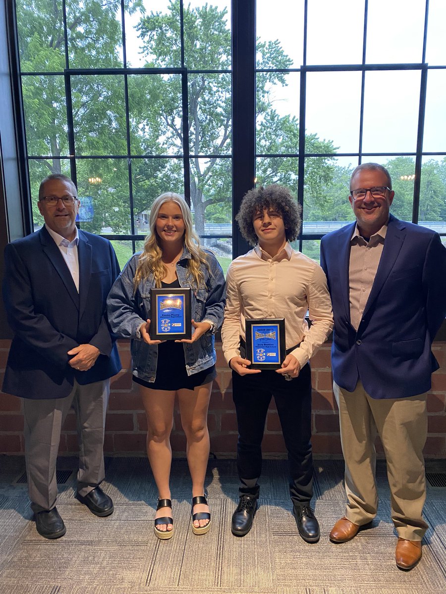 Congratulations to Joey Buttler and Emma Piercy on being recognized tonight at the Johnson County Athletic Awards! The pair of Whiteland athletes were selected as the scholar-athletes of the year for Whiteland based on their athletic and academic achievements.