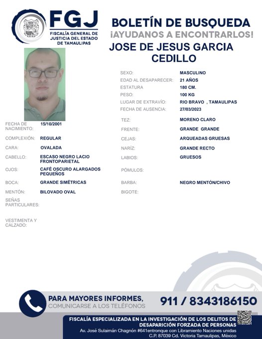 @_LaAlameda (@_laalameda) on Twitter photo #TeBuscamos José de Jesús García Cedillo, 21 años, 27/3/23, #RíoBravo #Tamaulipas <a href="/Yadirag10981939/">Yadi villa</a> <a href="/_LaAlameda/">@_LaAlameda</a> #TeBuscamos José de Jesús García Cedillo, 21 años, 27/3/23, #RíoBravo #Tamaulipas <a href="/Yadirag10981939/">Yadi villa</a> <a href="/_LaAlameda/">@_LaAlameda</a>