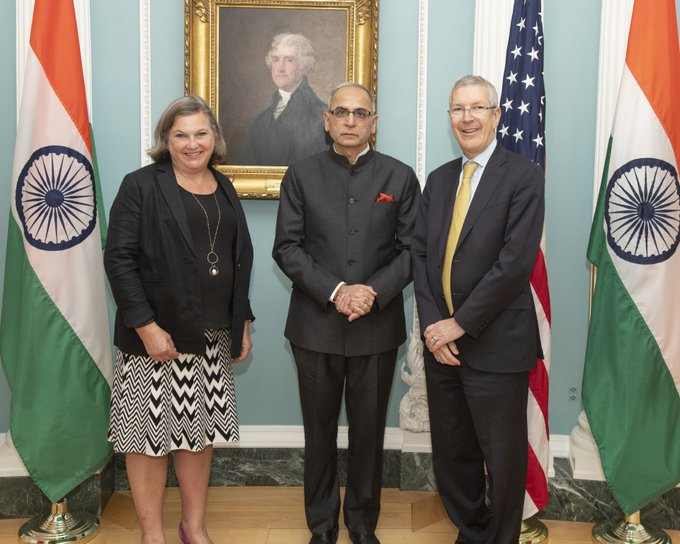 'Thank you Indian Foreign Secretary Kwatra and delegation for a very productive first US-India Strategic Trade Dialogue.  Together we will grow our economies and create jobs through increased bilateral trade and better high-tech collaboration,' tweets Victoria Nuland, Under Secy…