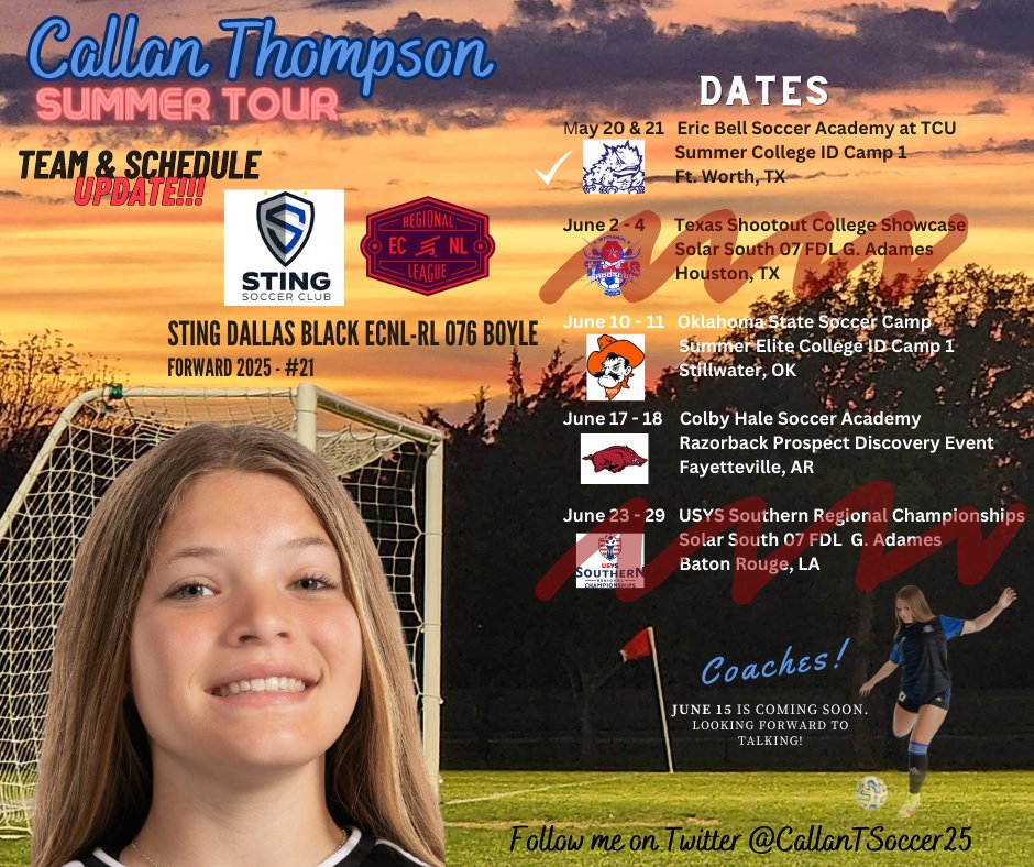 CallanTSoccer25's tweet photo. Made a move altering my summer schedule.  I am proud to be joining the Sting Dallas Black ECNL-RL 07G Boyle team‼️

@TCUSoccer @CoachEricBell @Coach_Higgi @CowgirlFC @jockelko @coachcolin_osu @KarenHancock18  @RazorbackSoccer @CoachColbyHale @CoachJHarvz @Scoffyy @ImYouthSoccer https://t.co/BKpQSBz9s2