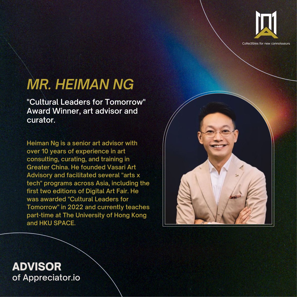 🌻 We are delighted to announce that Mr. Heiman Ng has joined our esteemed advisory board! 

✅ Stay tuned for more! 

#Appreciator #advisoryboard #culturalpreservation #heritagerestoration #VanGogh #art