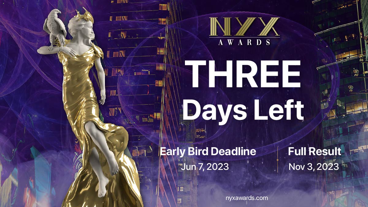 The 2023 NYX Awards Season 2 is now making a grand return while calling for Early Bird submissions.

Early Bird Deadline: June 7
Enter today: nyxawards.com

#NYXAwards #VideoAwards #MarcomAwards #marketingawards #advertisingawards #brandingawards #campaignawards