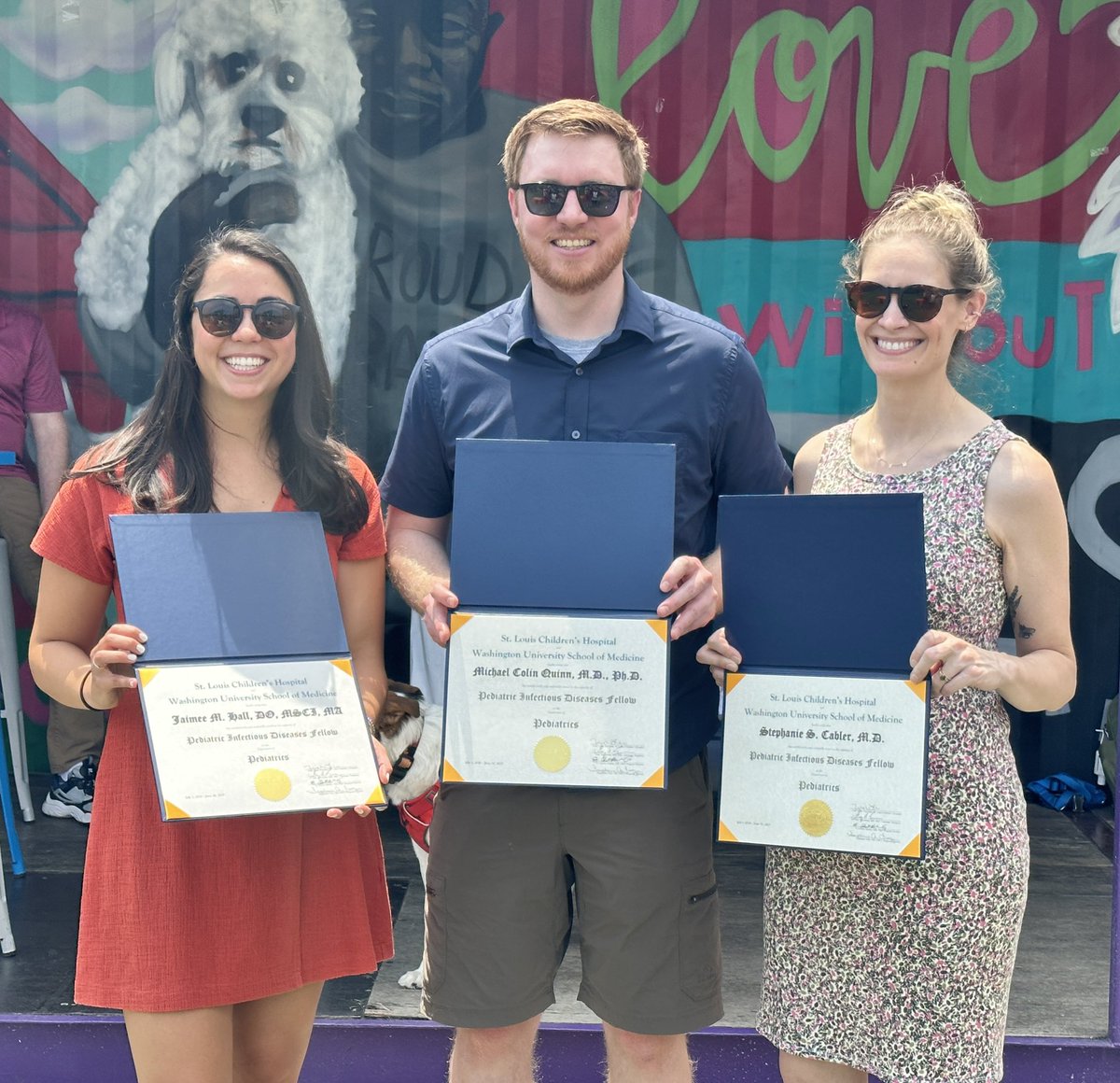 Fun celebrating our graduating #PedsID fellows today! Best wishes as you gear up for faculty positions, Jaimee Hall (Colorado), Michael Quinn (Rochester), and Steph Cabler (Minneapolis)!