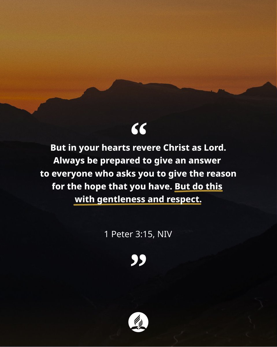 adventistchurch's tweet image. Are you ready to share your hope and faith with gentleness and respect?

#sharingfaith #faith #hope #Bible #Biblestudy #Adventistchurch